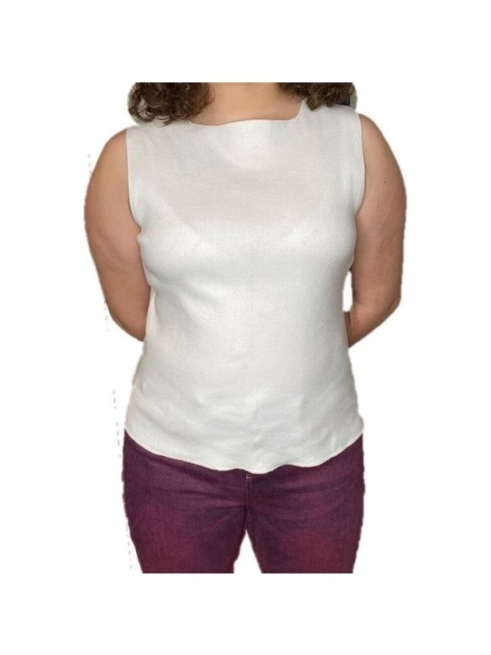 Coldwater Creek Womens M Ivory Sleeveless Stretch Cotton Tank Top Shirt